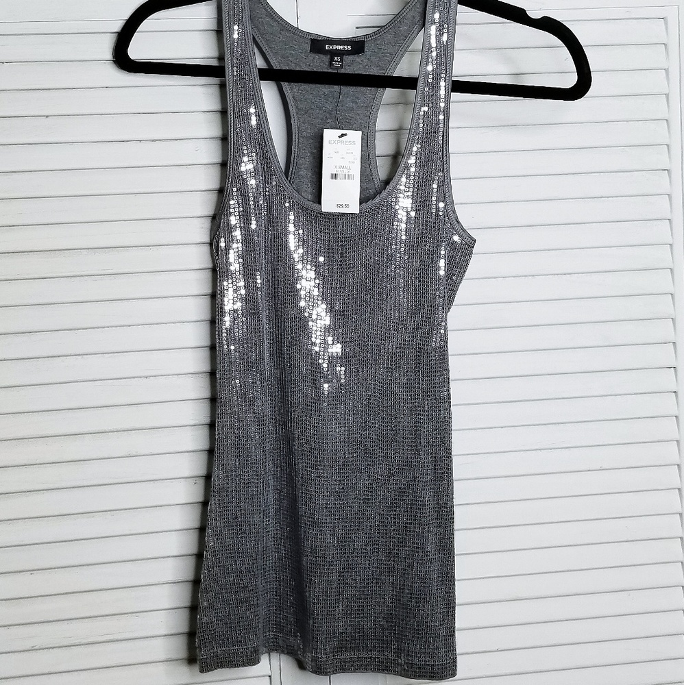Express Grey Sequin Tank Top